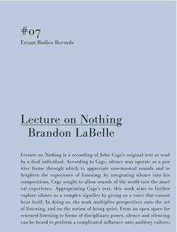 Brandon LaBelle - Lecture on Nothing CD+Book 21995